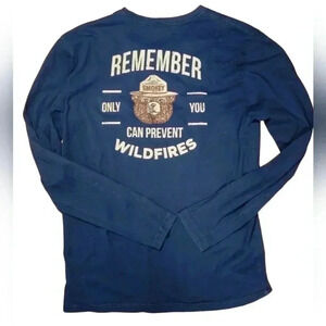RARE SMOKEY THE BEAR Licensed Long Sleeve T Shirt Size Med. Navy